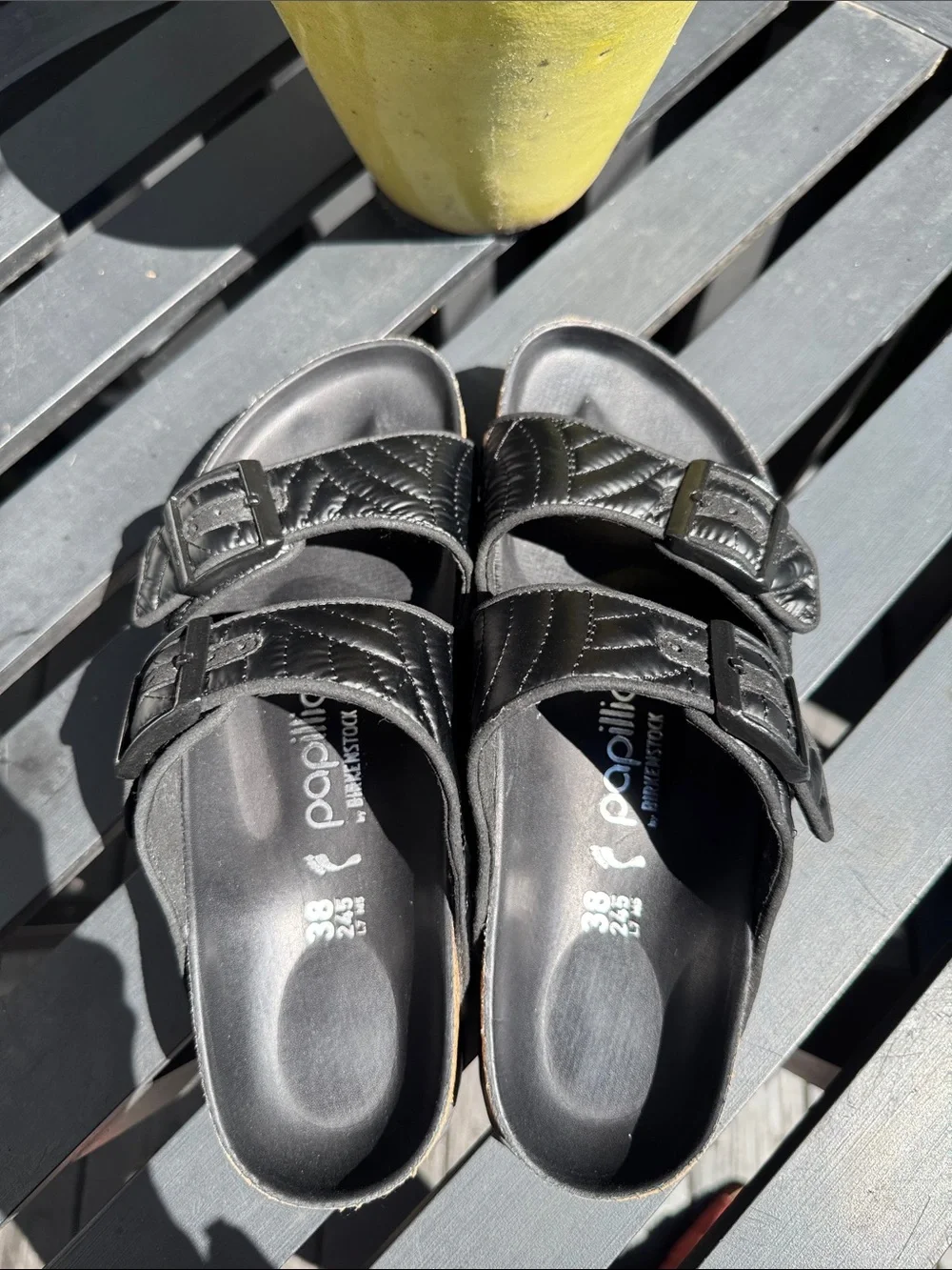 Birkenstock Quilted Double-Buckle Black Slide Sandals
